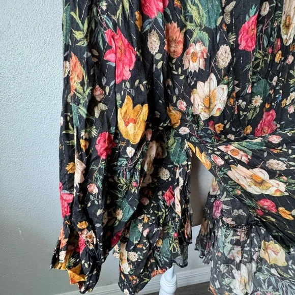 Anthropologie Eva Franco Blouse Black Floral Flowy Boho Shabby Chic - Picture 9 of 13